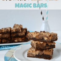 Brownie Peanut Butter Magic Bars by www.crazyforcrust | A brownie crust topped with Reese's Peanut Butter Cups!