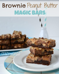 Brownie Peanut Butter Magic Bars by www.crazyforcrust | A brownie crust topped with Reese's Peanut Butter Cups!