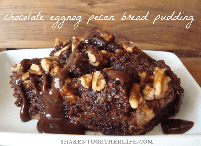 chocolate eggnog pecan bread pudding
