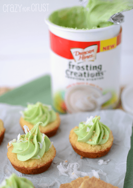 Coconut Key Lime Pie Cookie Cups by www.crazyforcrust.com | Coconut flavored cake mix cookies frosted with Key Lime Pie frosting! #duncanhines #frostingcreations #cookie Coconut-Key-Lime-Pie-Cookie-Cups19-3 words