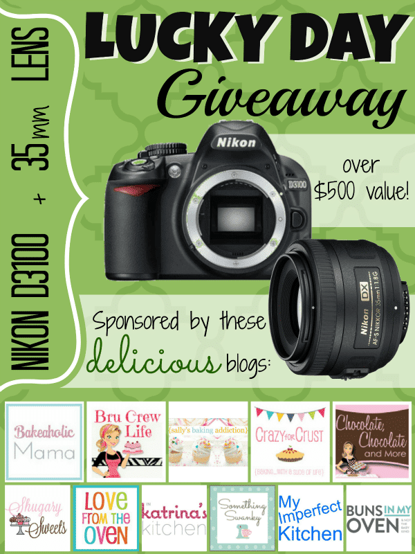 Enter to win a Nikon D3100 and 35mm lens! www.crazyforcrust.com Lucky Day Giveaway