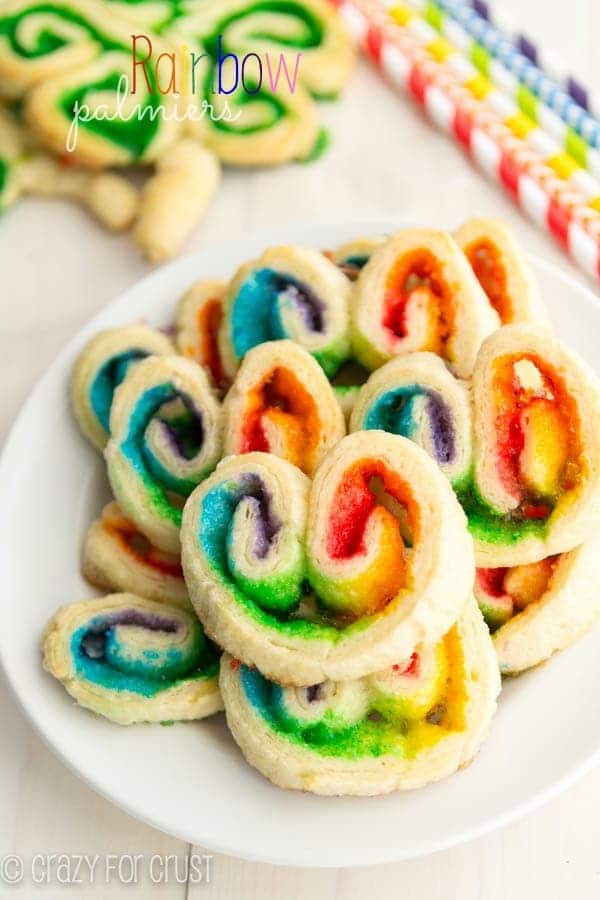 Rainbow Palmiers | crazyforcrust.com | A super easy treat for Sr. Patrick's Day using crescent rolls and colored sugars.