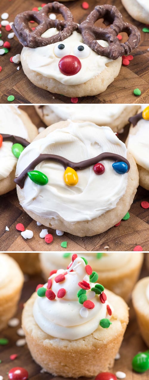 collage of 3 Christmas cookie recipes from the same dough
