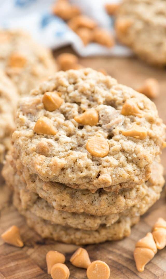 stack of oatmeal scotchie cookies