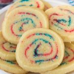 spiral cookies with red and blue sugar