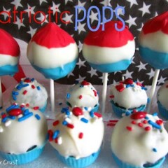 cake pops on sticks and cake balls red white and blue with words on photo