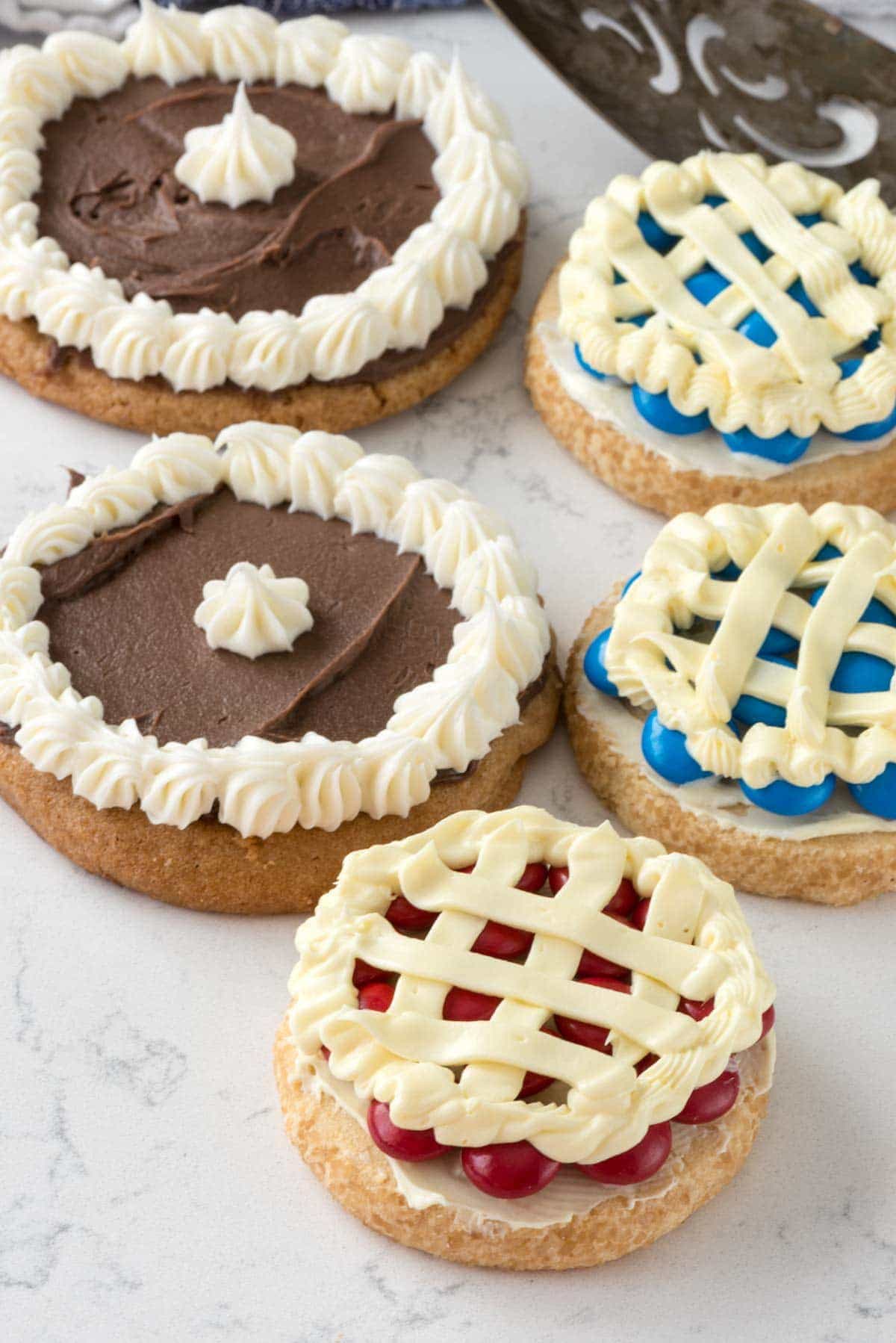 Easy Pie Cookies Recipe - chocolate cream, cherry, and blueberry pie cookies.