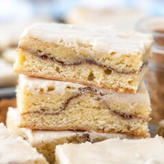 stack of snickerdoodle bars on cutting board