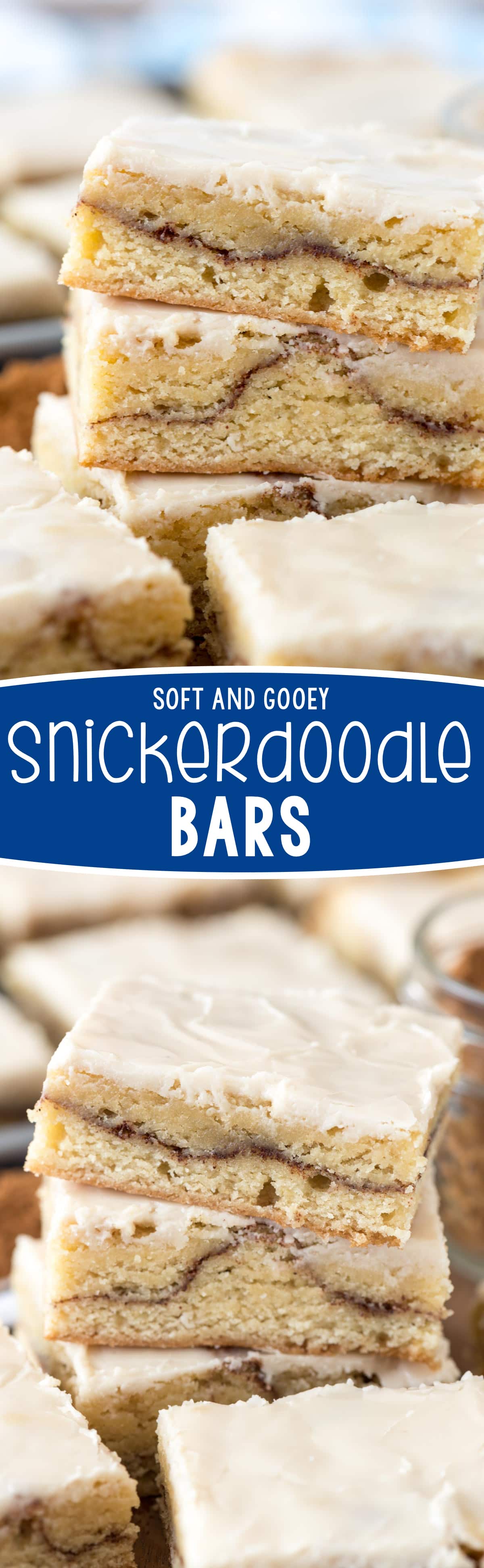 stack of snickerdoodle bars on cutting board