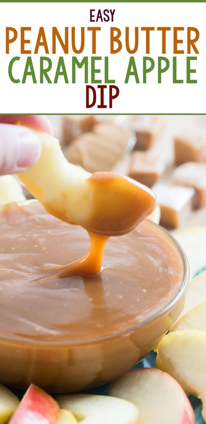 peanut butter caramel apple dip with words