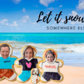 christmas card with sugar cookie people on beach