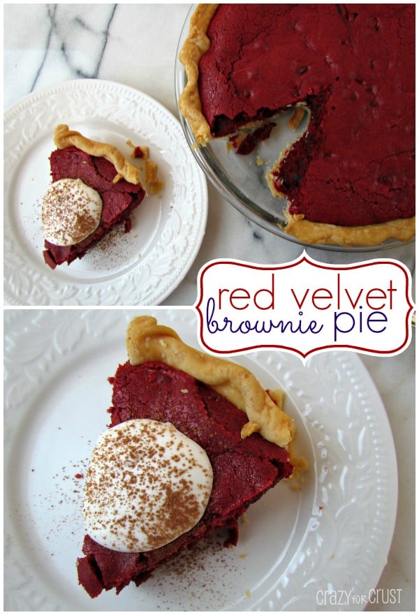 red velvet brownie pie slice on plate collage photo