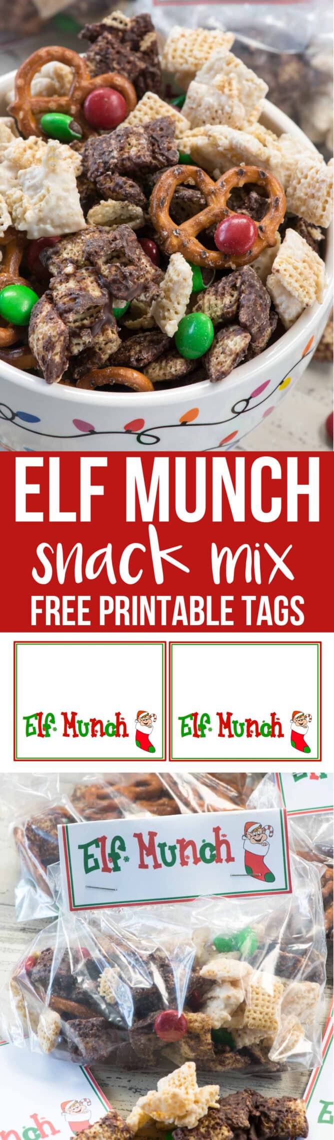 Collage of Elf Munch Chex Mix Snack