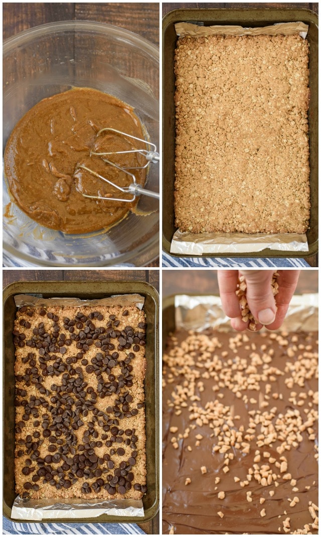 process photos how to make peanut butter toffee bars