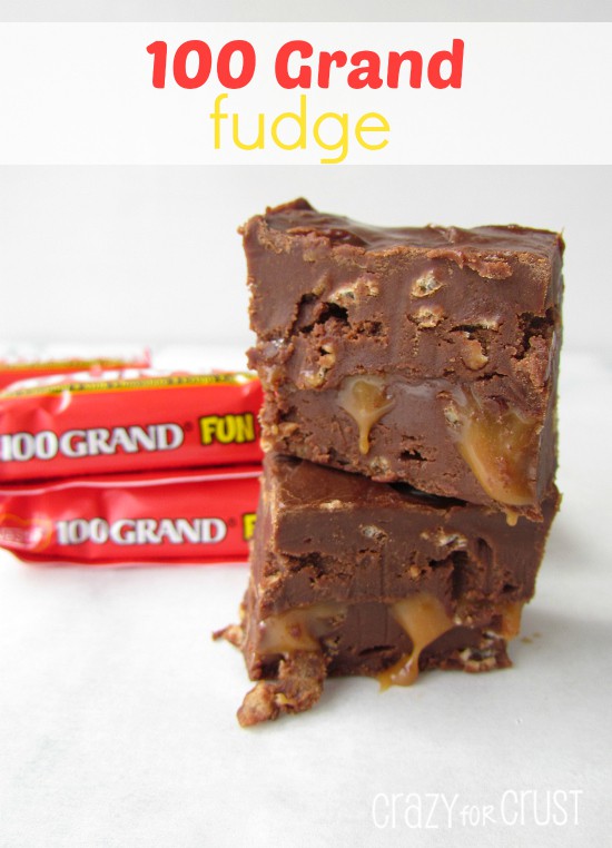 100 grand fudge stack on white background with title