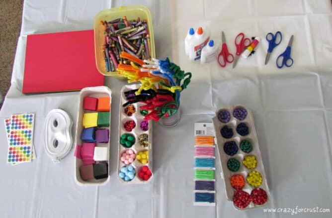 rainbow birthday party craft table