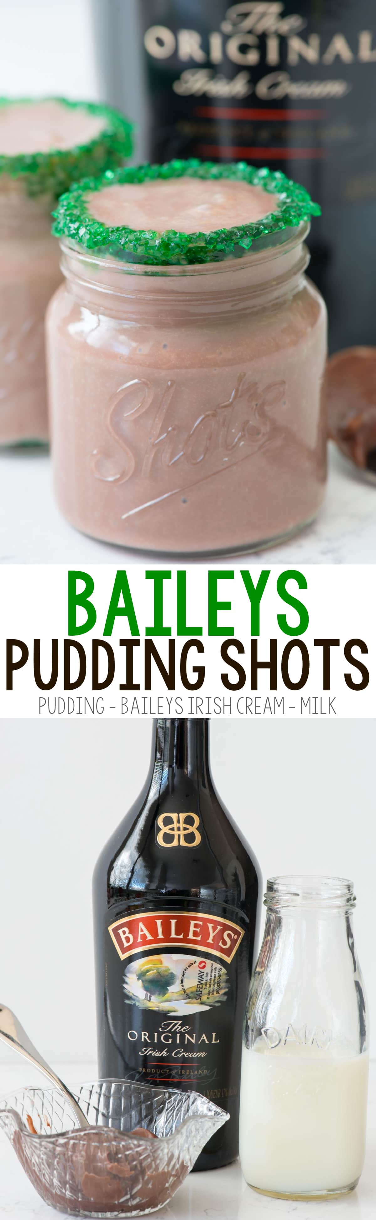 Baileys Pudding Shots - these easy three ingredient cocktails are perfect for St. Patricks Day...or any day you want Irish Cream! They can be made for kids too!