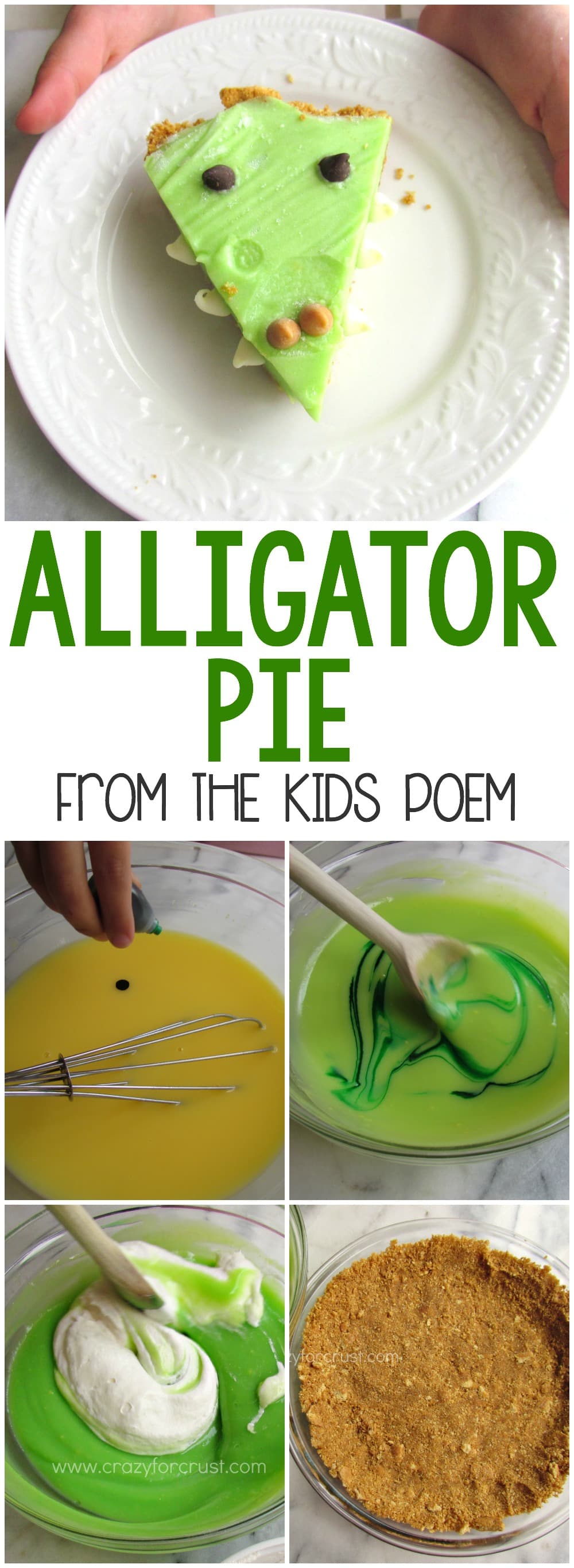 Alligator Pie - this easy no-bake pie recipe is from the popular kids poem! The kids can make this themselves and it's a fun way to teach the song!