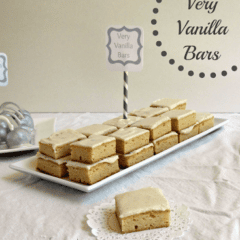 Very vanilla bars on a white tray with title