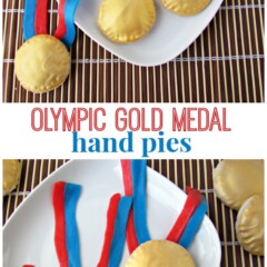 collage of hand pies decorated like olympic gold medals