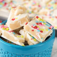 Sugar Cookie bark in blue bowl