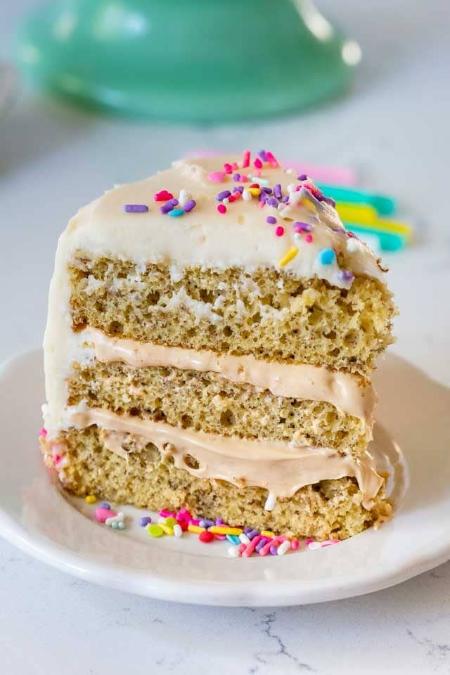 slice of banana cake on white plate