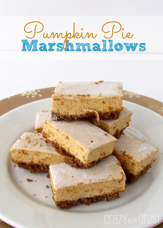 Pumpkin Pie Marshmallows on white plate with words on photo