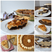 Six photo collage of fall desserts including pie and bars.