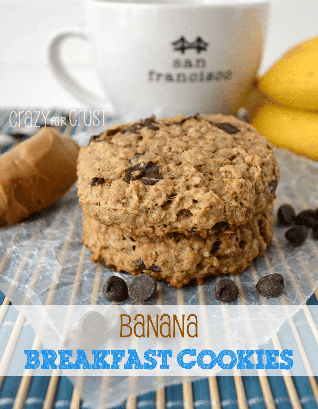 Banana Breakfast Cookies  on parchment paper with title