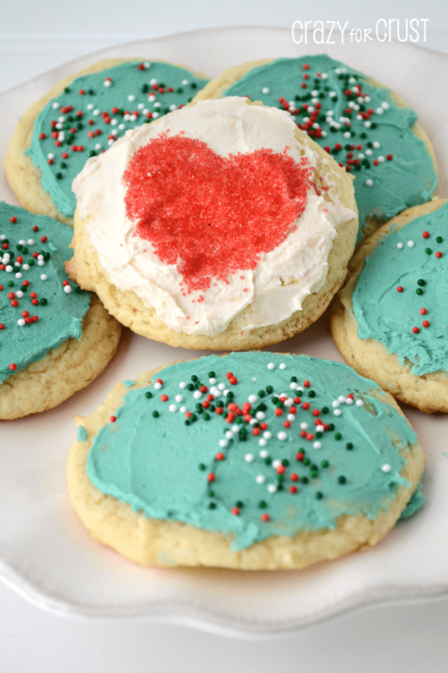 Cake mix sugar cookies on a white plate