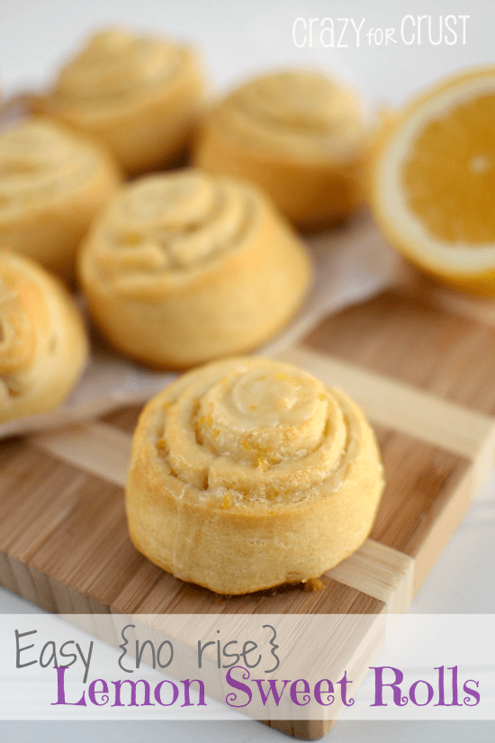 Lemon Sweet Rolls on cutting board with title