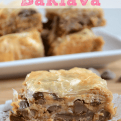 peanut butter baklava on white doily on cutting board