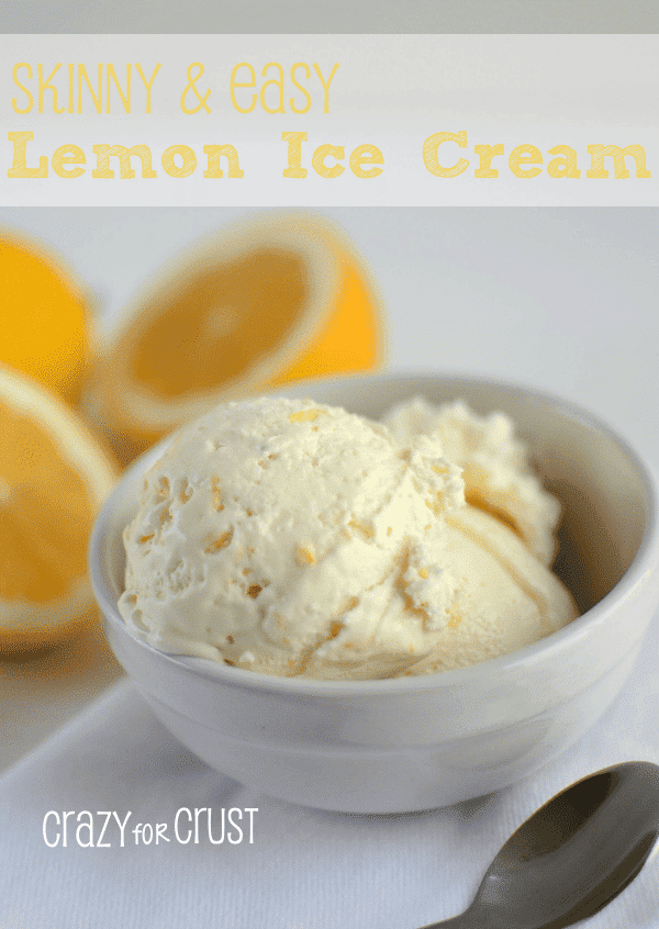 easy skinny lemon ice cream in white bowl on white napkin with lemons