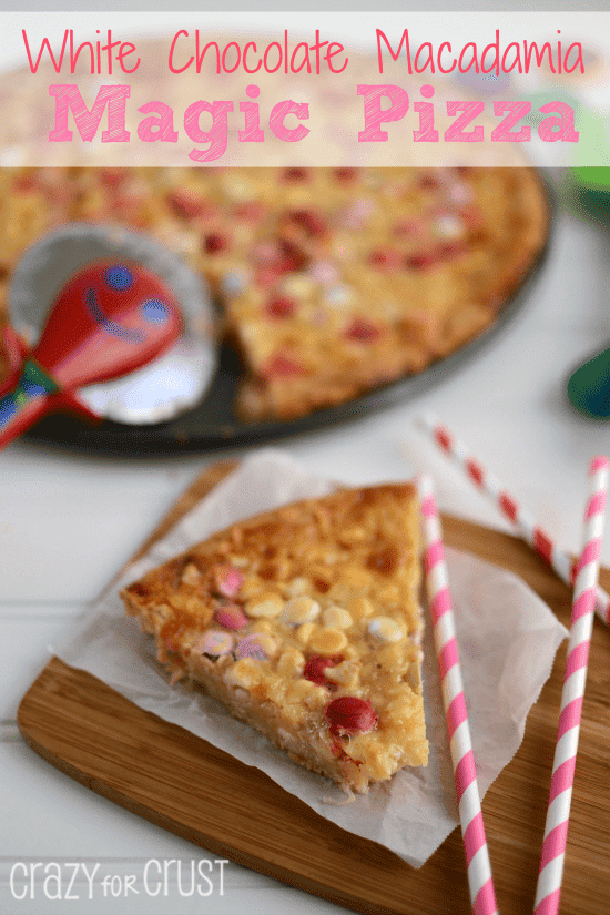 White Chocolate Macadamia Magic Pizza by www.www.crazyforcrust.com | A dessert pizza that is also a magic 7-layer bar! #Kizmos #magicbar White Chocolate Macadamia Magic Pizza