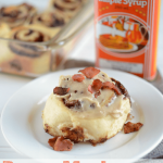 Bacon Maple Cinnamon Rolls on white plate