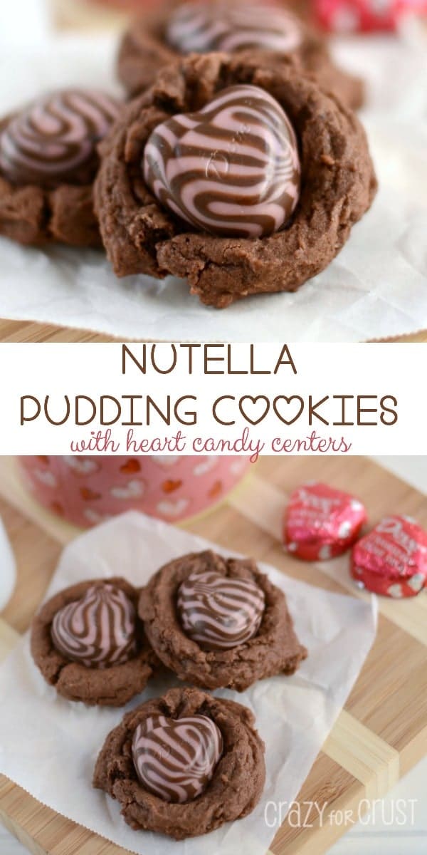 Nutella Pudding Cookies with heart shaped candy centers