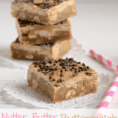 Nutter Butter Butterscotch Blondies on doily on white background