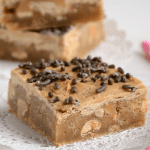 Nutter Butter Butterscotch Blondies on doily on white background