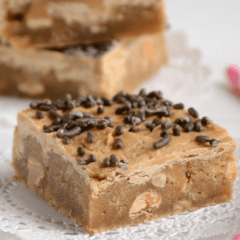 Nutter Butter Butterscotch Blondies on doily on white background