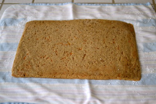 carrot cake roll on towel