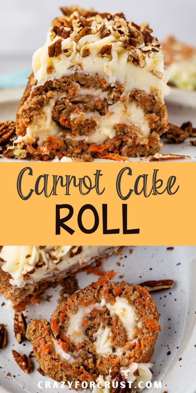 collage of sliced roll and slice of carrot cake roll