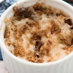 mug coffee cake with streusel in white dish