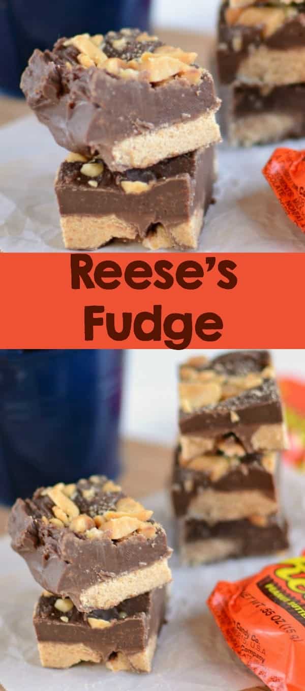 Reese's Fudge: The easiest and best fudge recipe ever! Simple ingredients come together in minutes to form a delicious peanut butter and chocolate fudge!