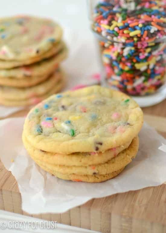 stack of thin-sugar-cookies with sprinklesd