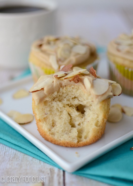 Almond Cupcakes with Caramel Frosting Crazy for Crust