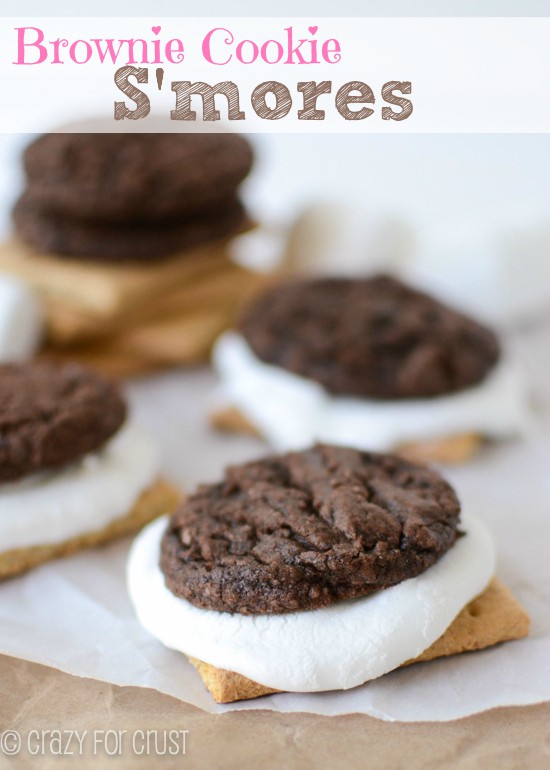 brownie-cookie-smores sitting on white parchment paper