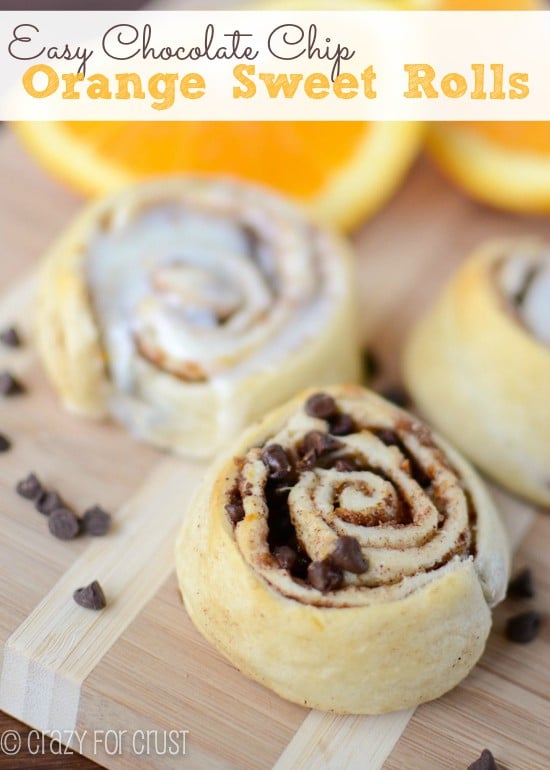 orange sweet rolls with and without icing on cutting board with words on photo