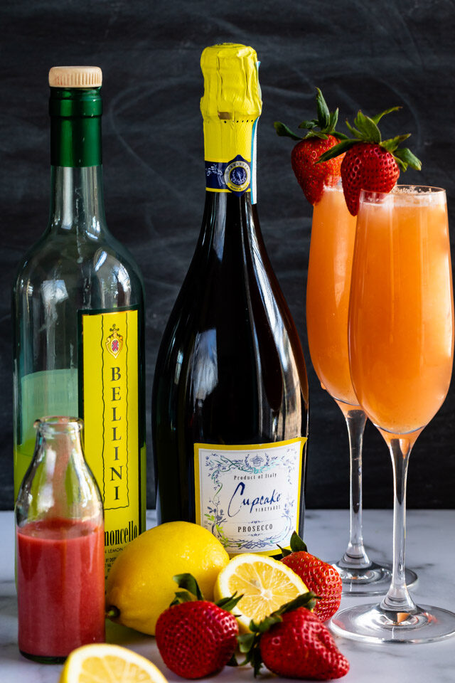 ingredients for lemon strawberry mimosas