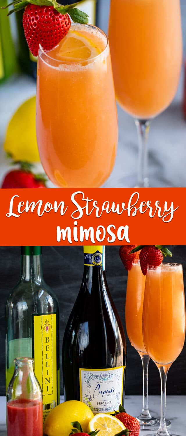 collage of lemon strawberry mimosa photos