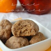 orange chocolate spice cookies in a white dish